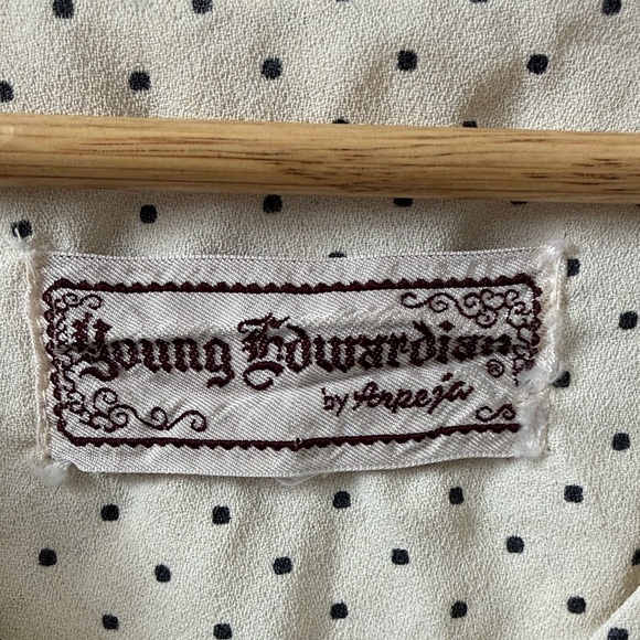 Vintage Young Edwardian by Arpeja Polka Dot Babydoll Mini Dress w/ Flare Sleeves - Picture 2 of 14